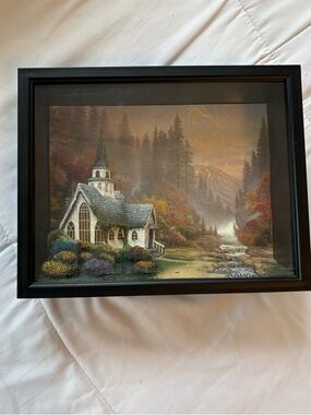 Thomas Kinkade Forest Chapel Framed Shadowbox Landscape Wall Art - Lights up!